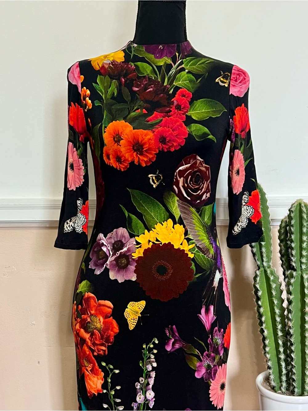 ALICE + OLIVIA Butterfly Floral Print Long Dress Size 4